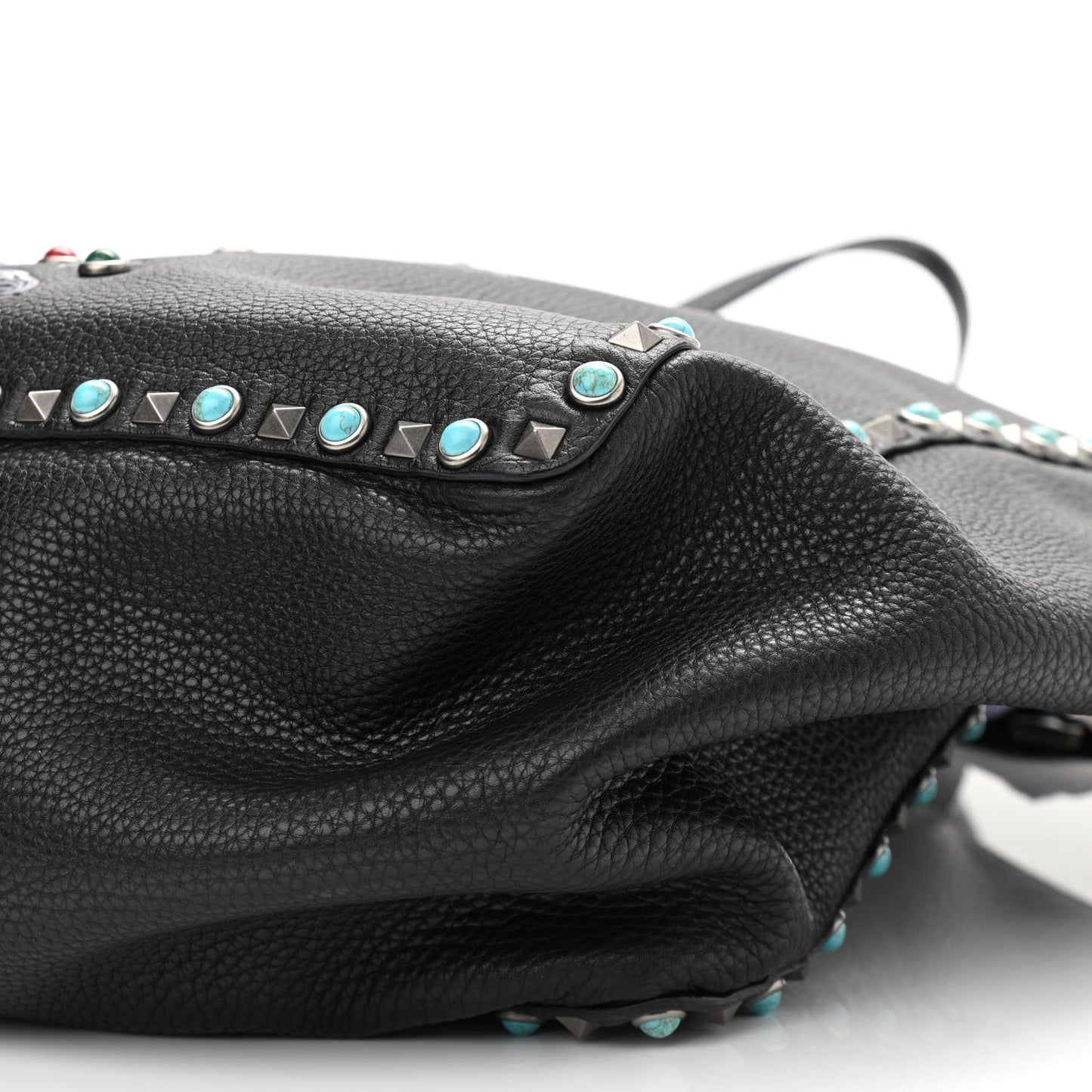 Stampa Alce Calfskin Large Tree of Life Rockstud Rolling Reversible Tote Black Multicolor