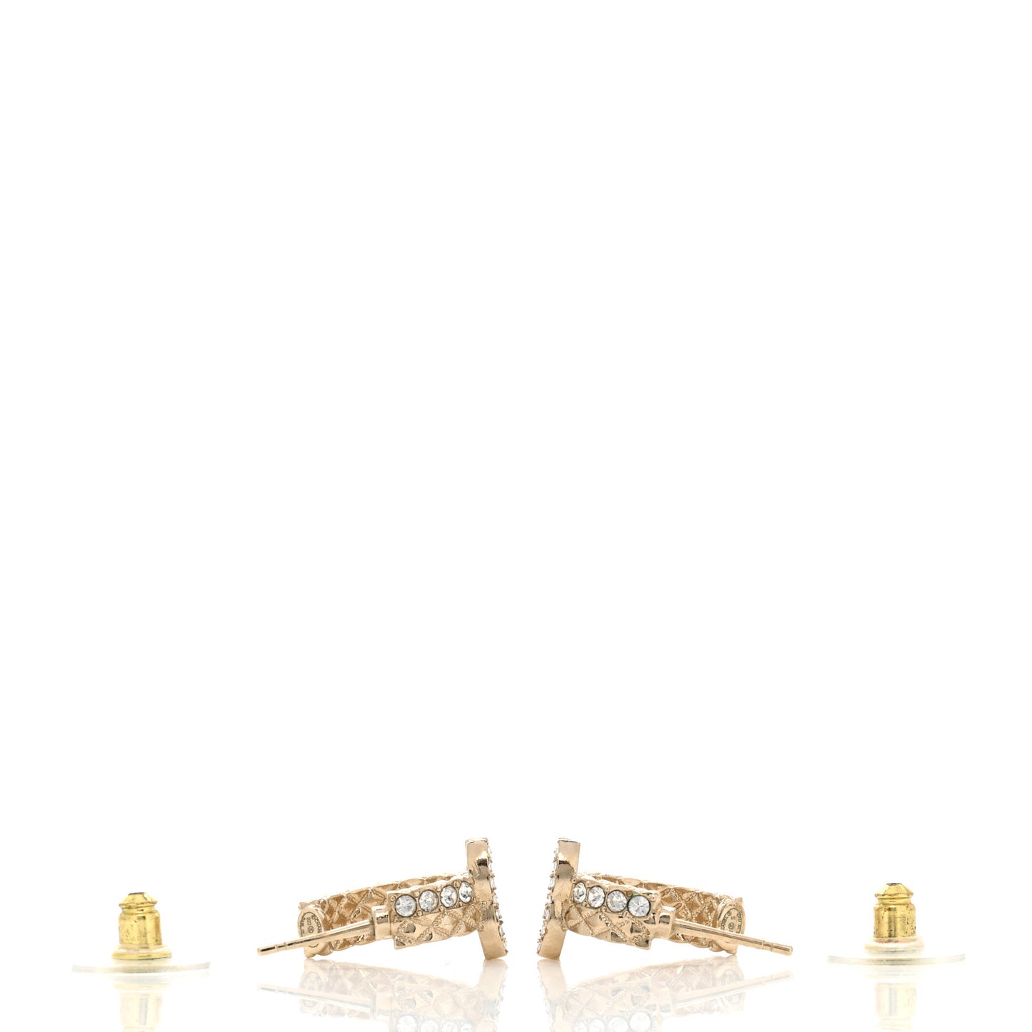 Crystal Quilted CC Hoop Earrings Gold