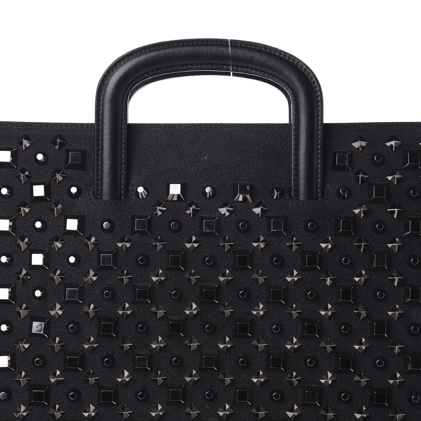 Calfskin Spiked Studded Large Trictrac Portfolio Bag Black