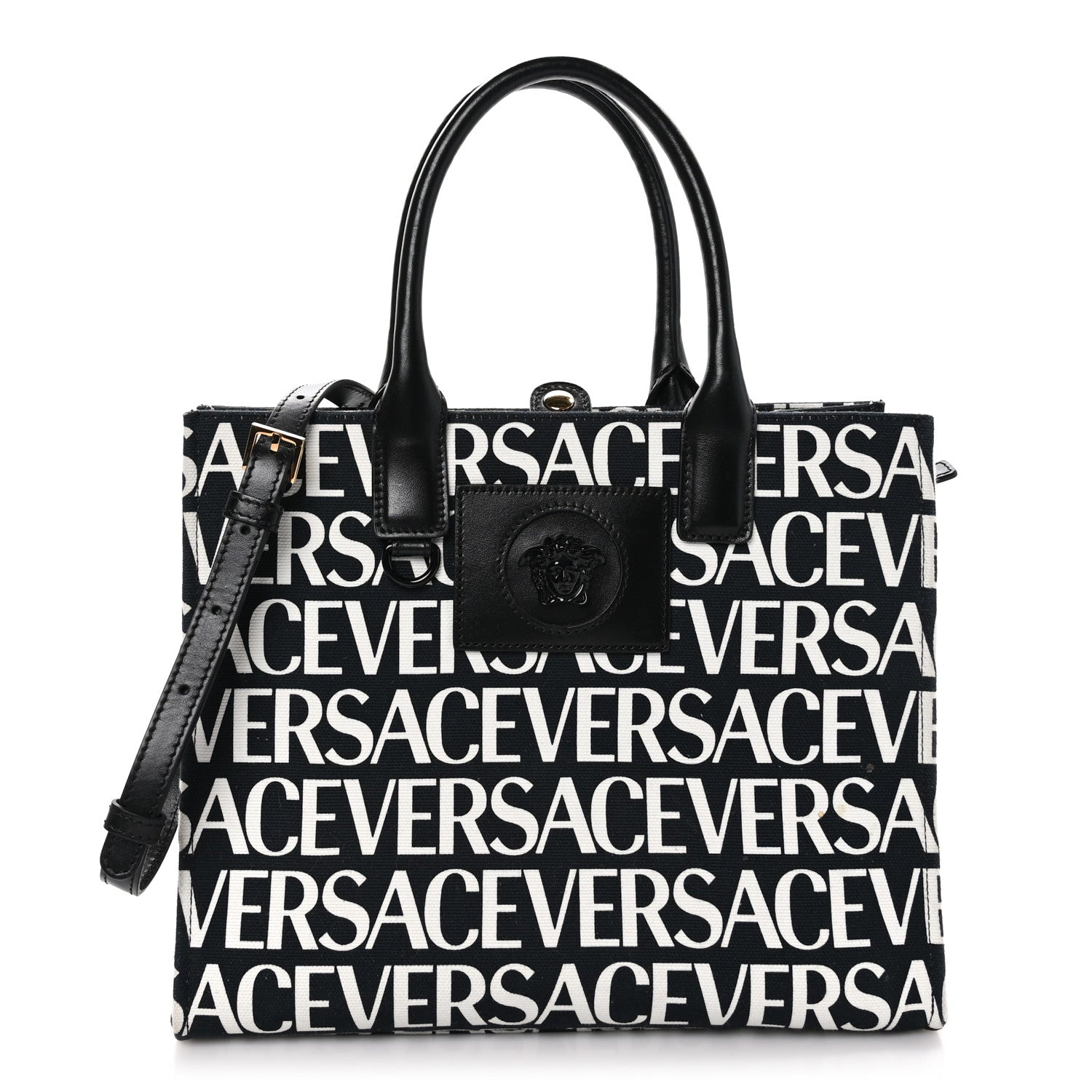 Versace Canvas Calfskin Allover La Medusa Small Tote Black 1 of 10