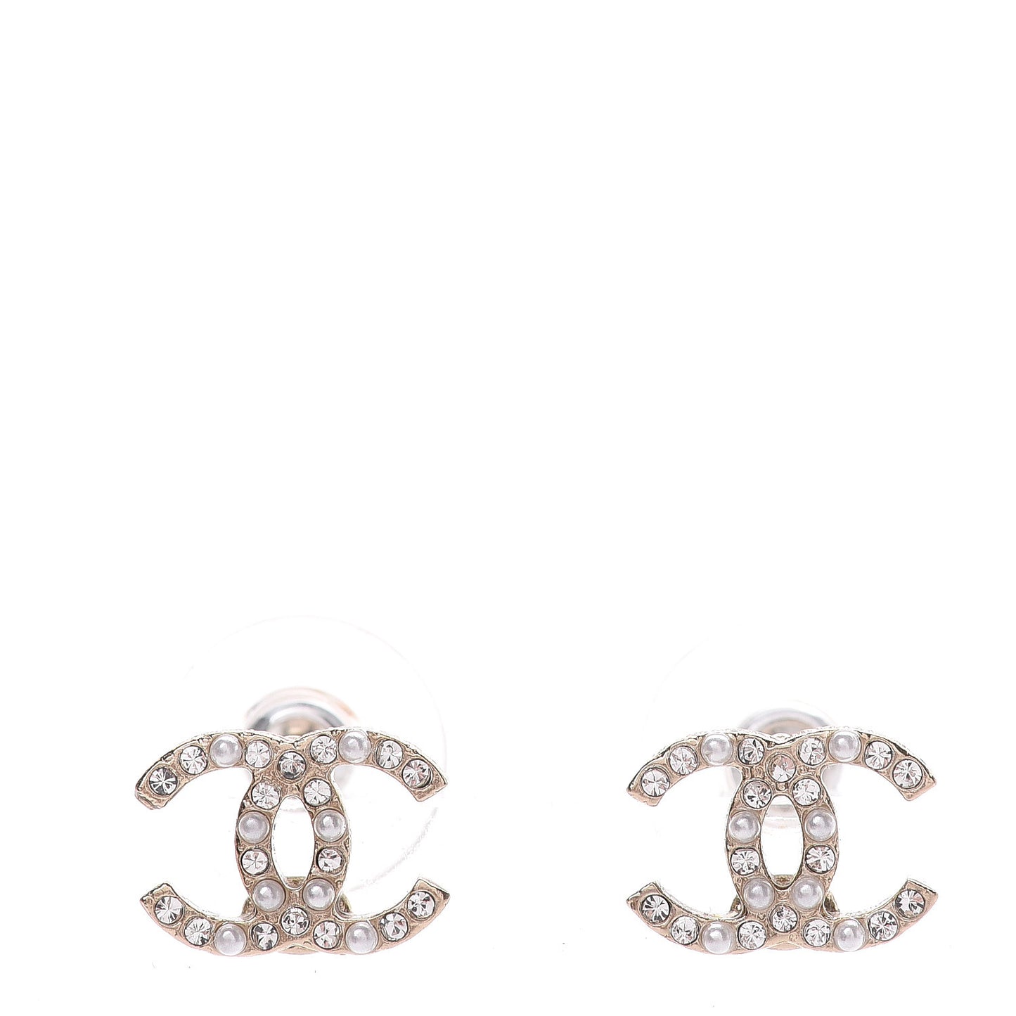 Pearl Crystal CC Earrings Gold