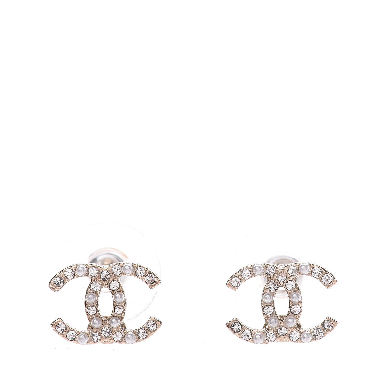 Chanel Pearl Crystal CC Earrings Gold 1 of 5