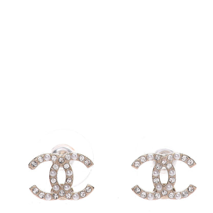 Chanel Pearl Crystal CC Earrings Gold 1 of 5