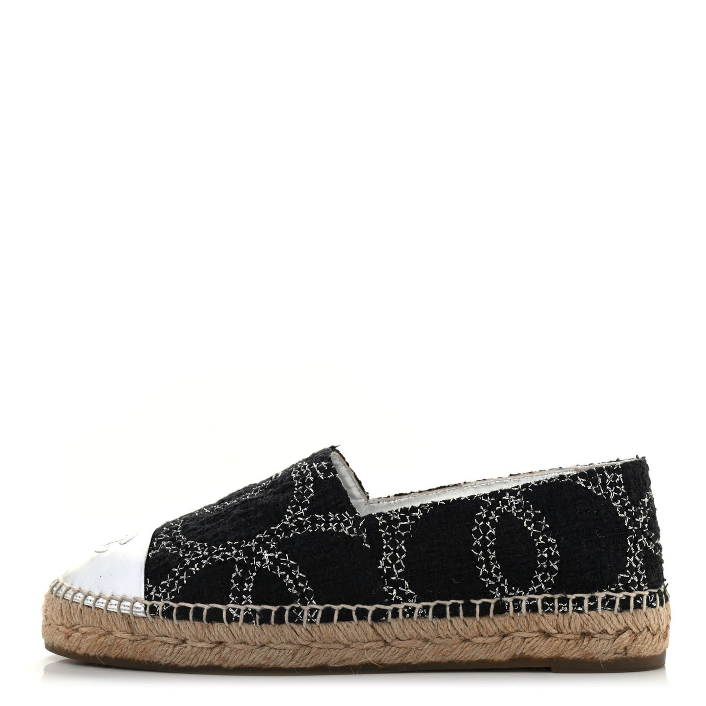 Metallic Tweed Lambskin CC Espadrilles 39 Black Silver