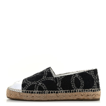 Chanel Metallic Tweed Lambskin CC Espadrilles 39 Black Silver 1 of 7