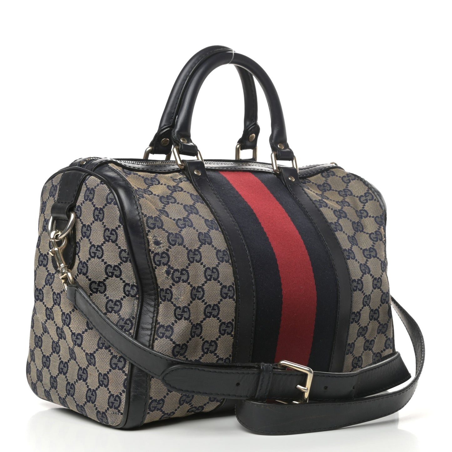 Monogram Selleria Calfskin Vintage Web Medium Boston Beige Blue