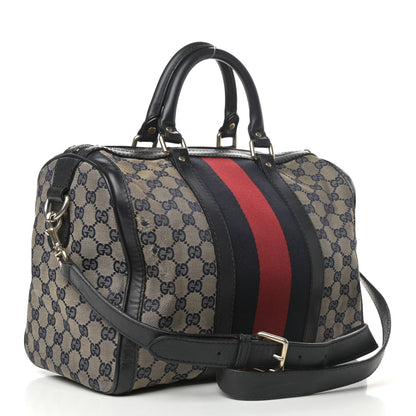 Gucci Monogram Selleria Calfskin Vintage Web Medium Boston Beige Blue 3 of 9