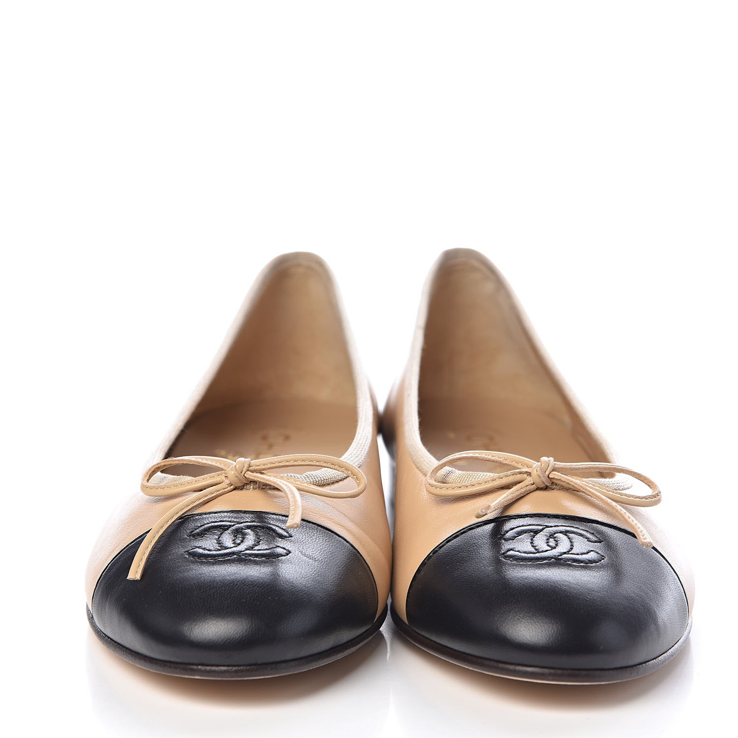 Chanel Lambskin Cap Toe CC Ballerina Flats 41 Beige Black 2 of 11
