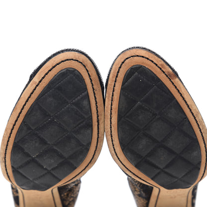 Chanel Metallic Fabric Elastic Cap Toe Pumps 37 Black Gold 7 of 8