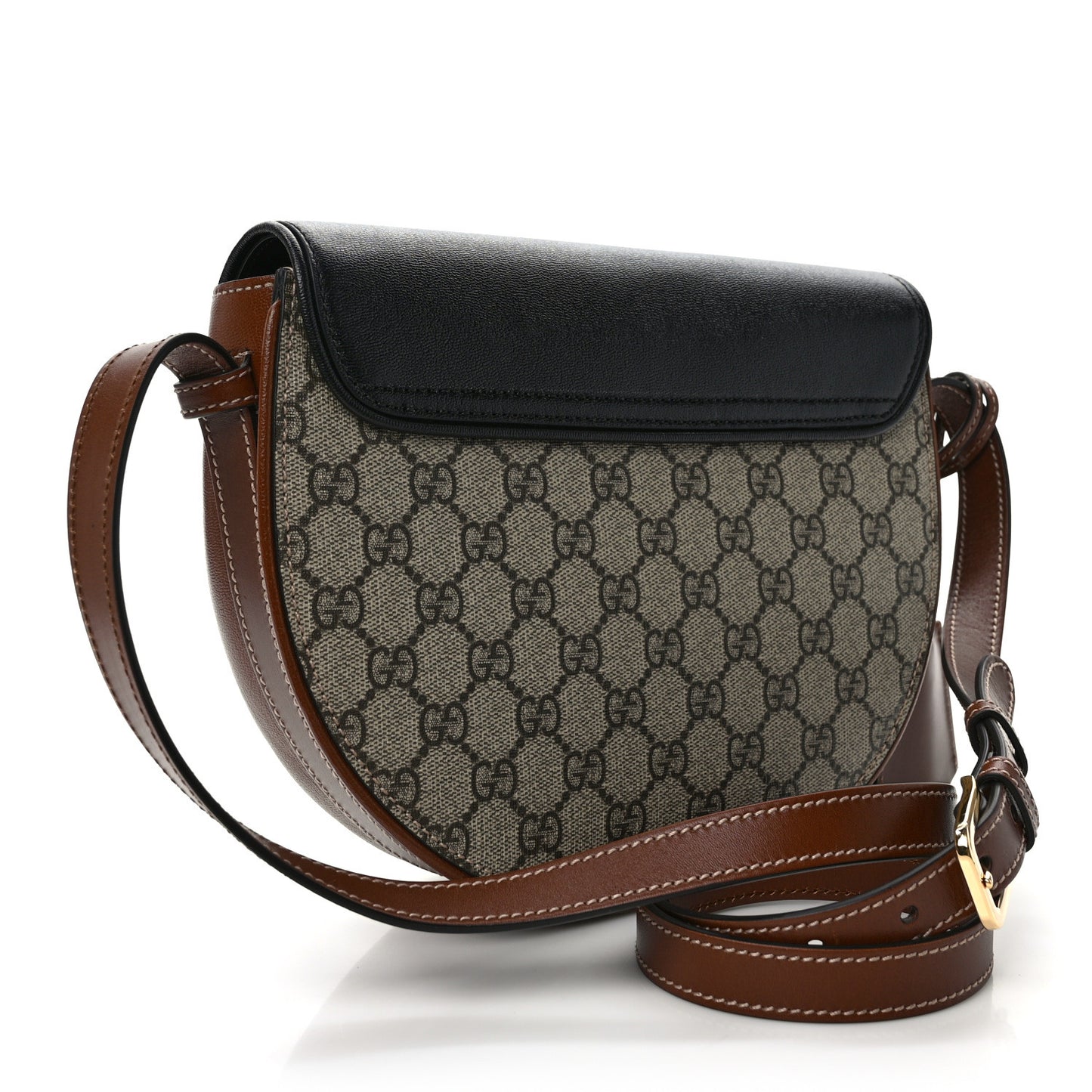 GG Supreme Monogram Calfskin Small Padlock Messenger Shoulder Bag Beige Black Cuir