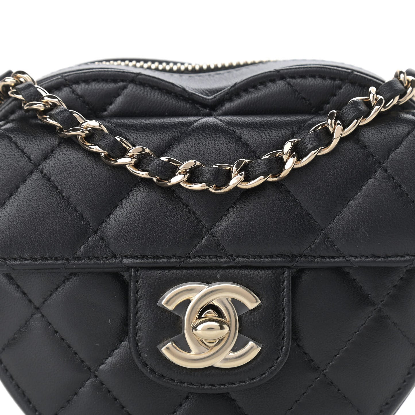 Lambskin Quilted CC In Love Heart Clutch With Chain Black
