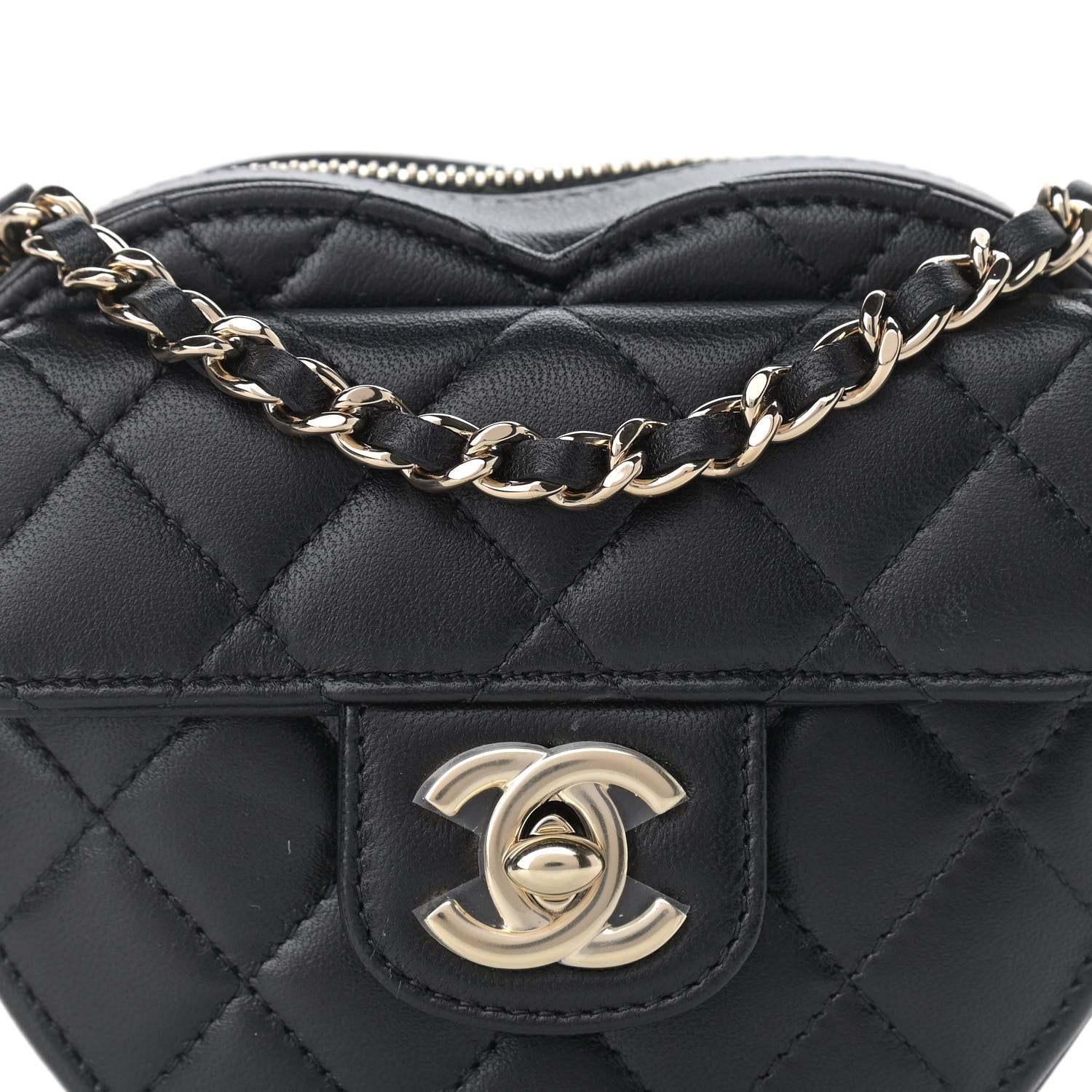 Chanel Lambskin Quilted CC In Love Heart Clutch With Chain Black 8 of 11