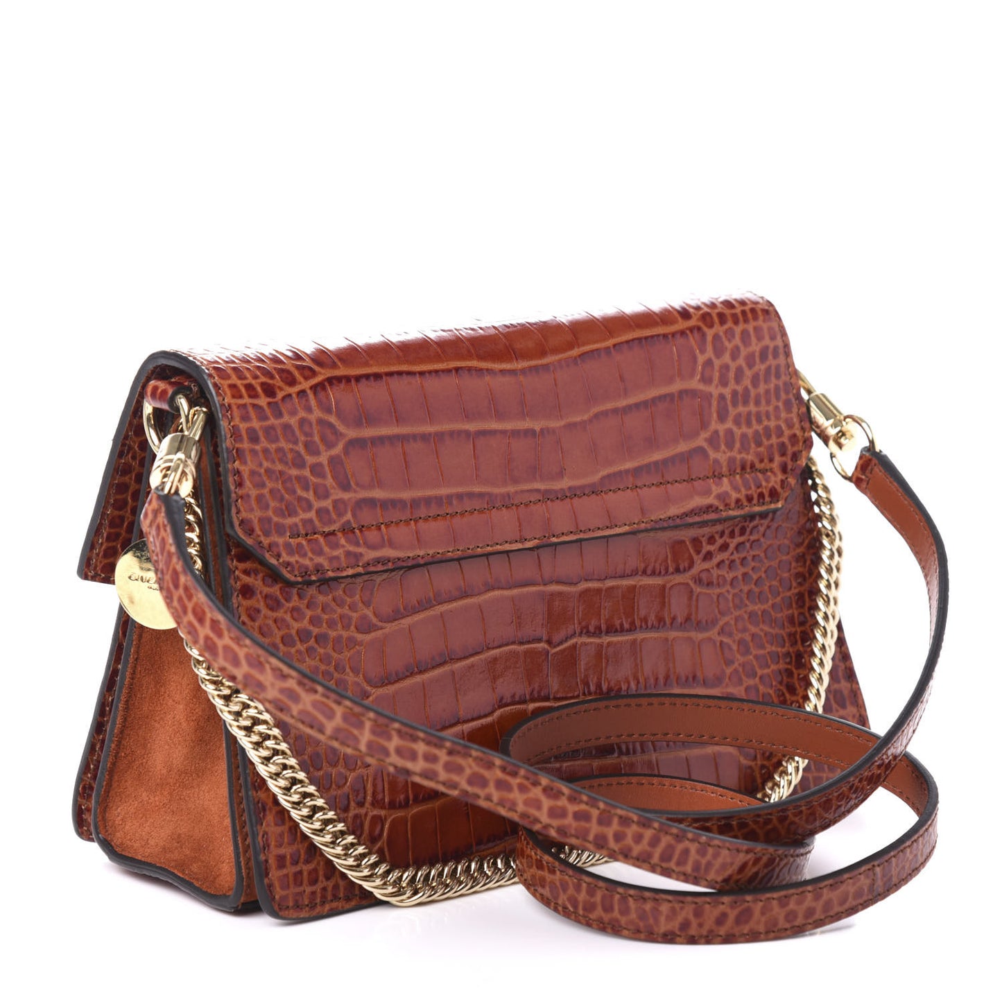 Calfskin Crocodile Embossed Suede Small GV3 Shoulder Bag Cognac