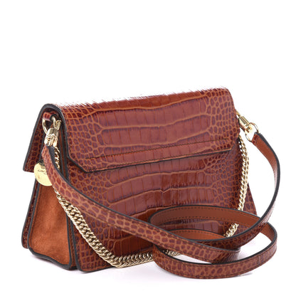 Givenchy Calfskin Crocodile Embossed Suede Small GV3 Shoulder Bag Cognac 3 of 9
