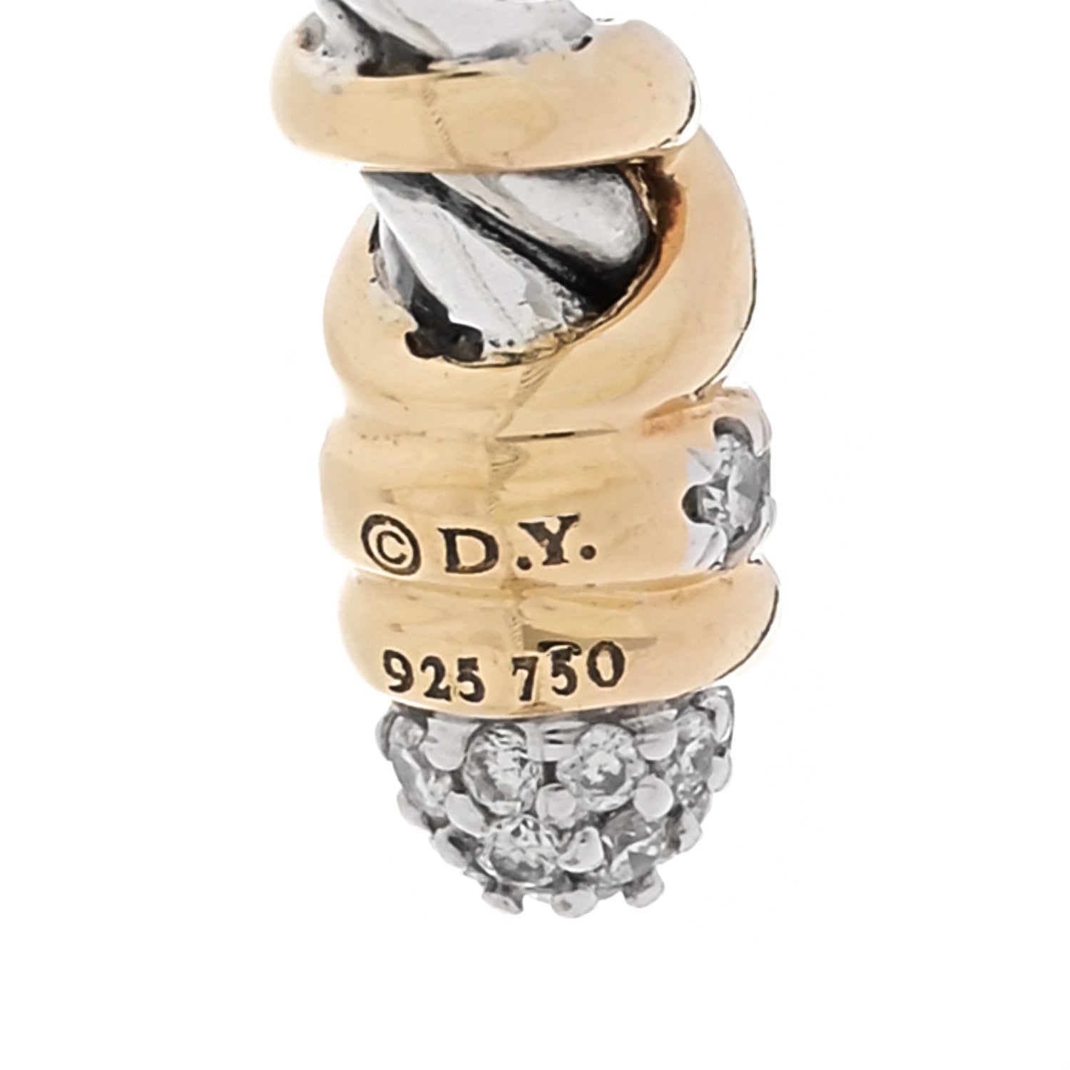 David Yurman Sterling Silver 18K Yellow Gold Diamond Petite Helena Open Ring 61 9.5 4 of 4