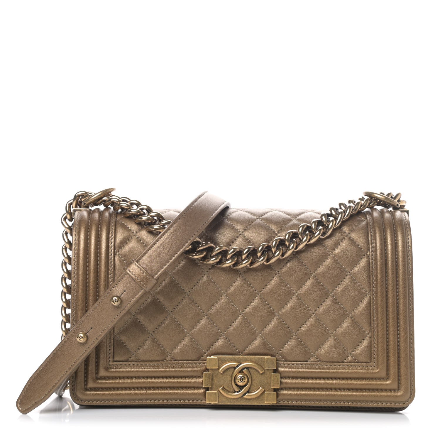 Chanel Metallic Lambskin Quilted Medium Boy Flap Dark Gold 1 of 4