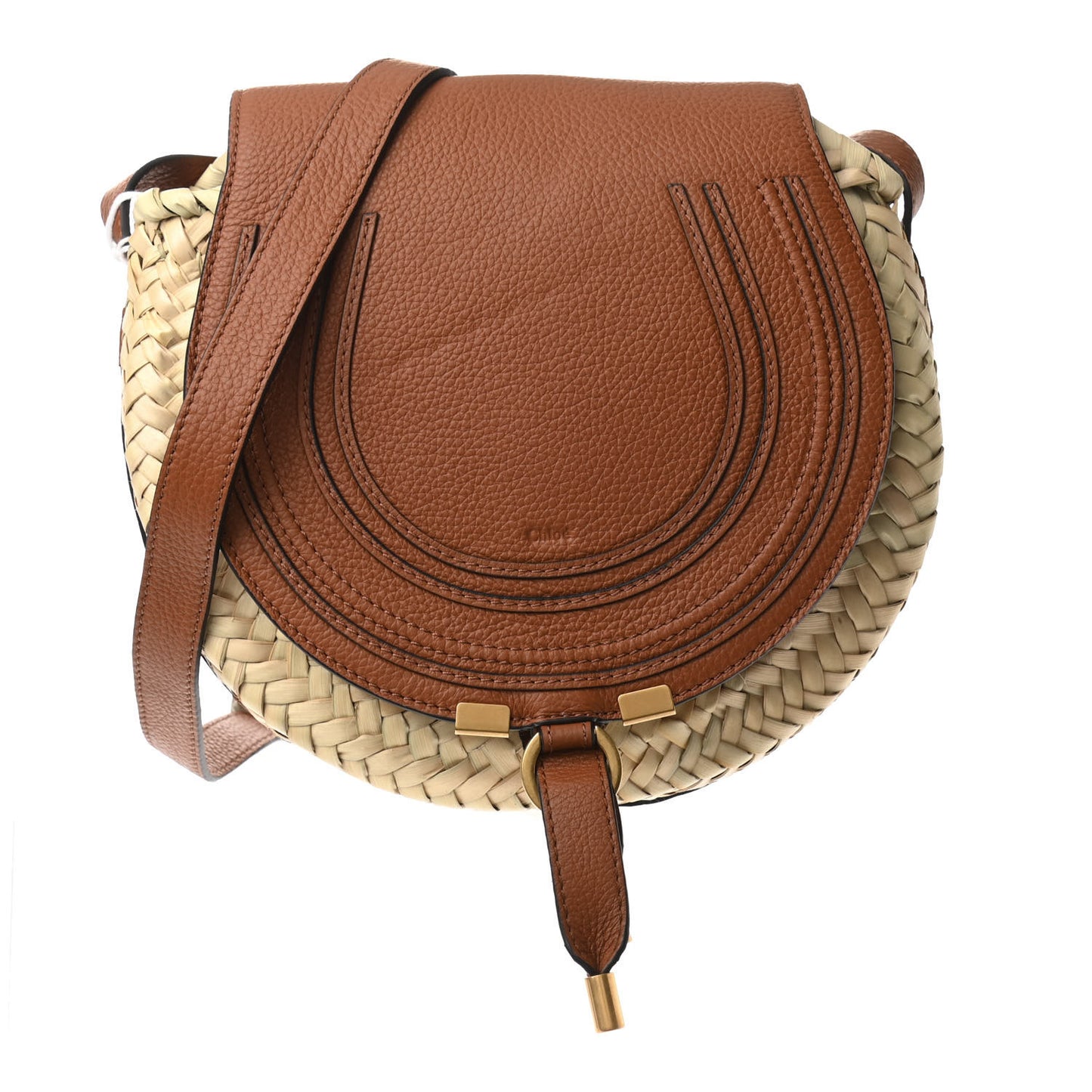 Raffia Small Grain Calfskin Small Marcie Basket Crossbody Tan