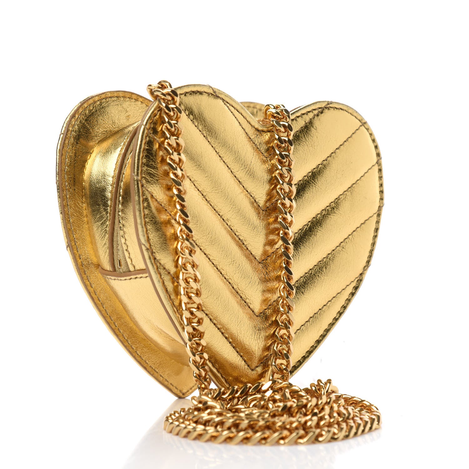 Saint Laurent Metallic Calfskin Matelasse Chevron Monogram Small Love Heart Chain Bag Gold 3 of 10