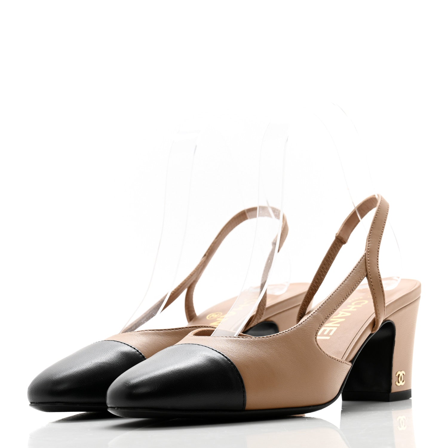 Chanel Lambskin Cap Toe CC Slingback Pumps 36.5 Dark Beige Black 6 of 20