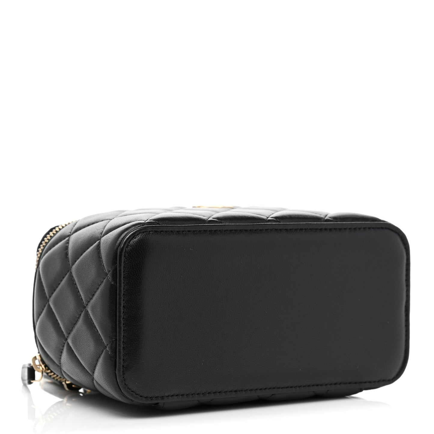 Lambskin Quilted Small Top Handle Vanity Case With Chain Black