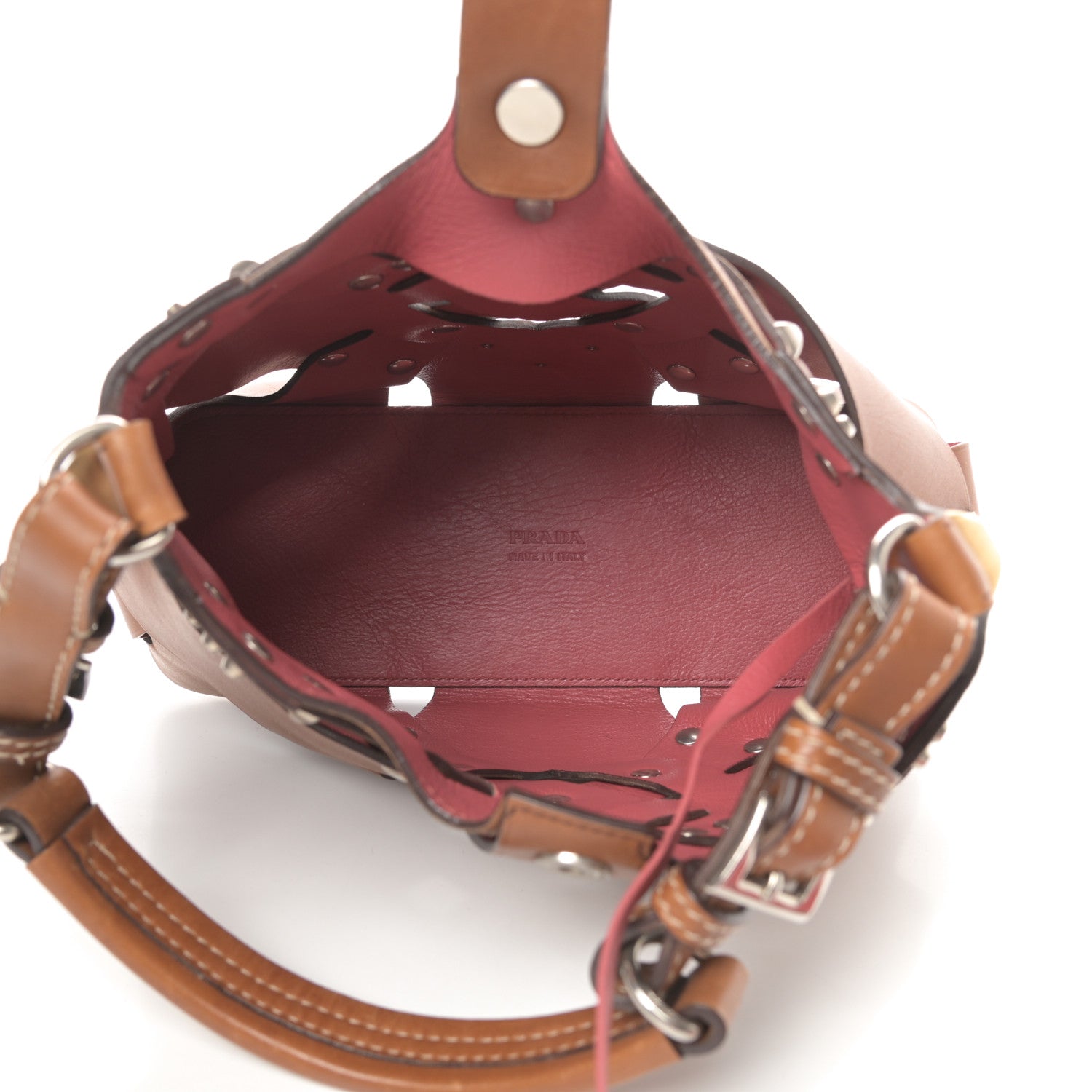 Prada Vitello Studded Cross Shoulder Bag Nocciolo 6 of 15