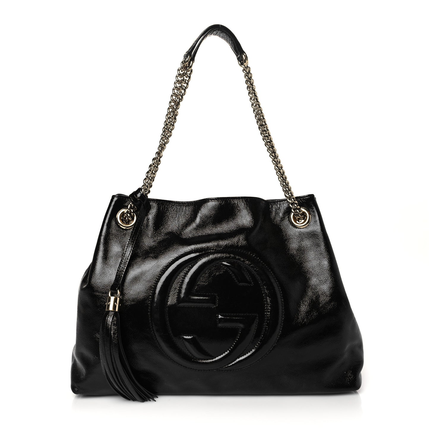 Patent Medium Soho Chain Shoulder Bag Black