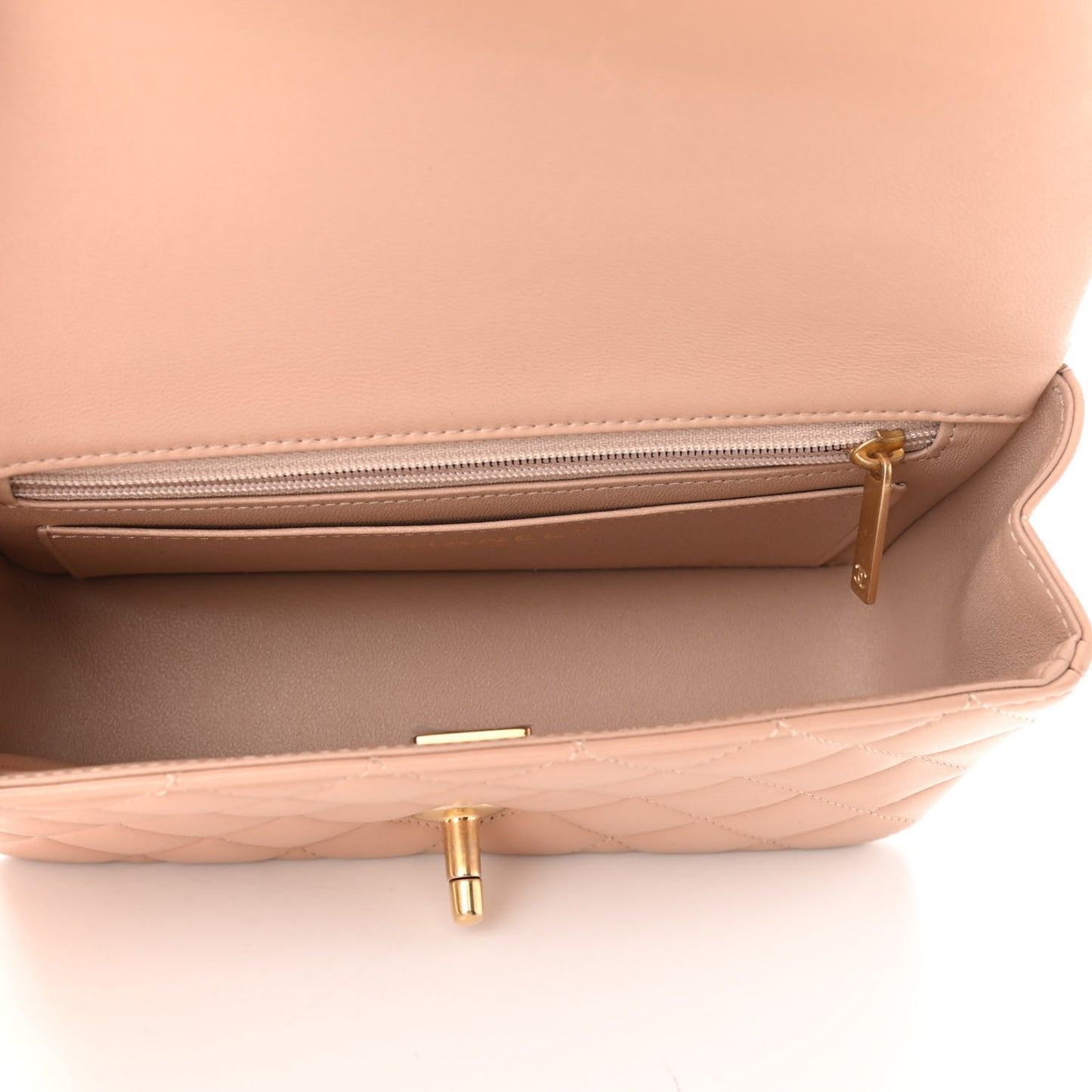 Lambskin Quilted Mini Top Handle Rectangular Flap Beige