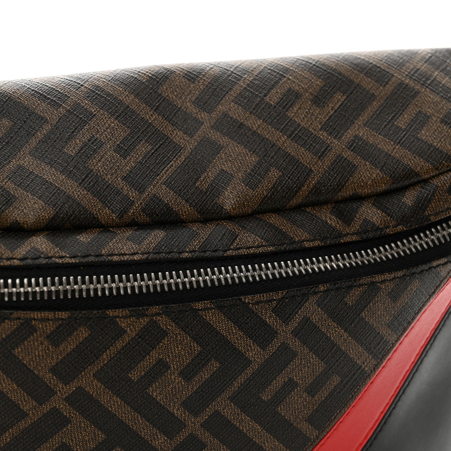 Fendi Glazed Fabric Vitello Liberty FF 1974 Diagonal Belt Bag Tobacco Rosso Black 12 of 13