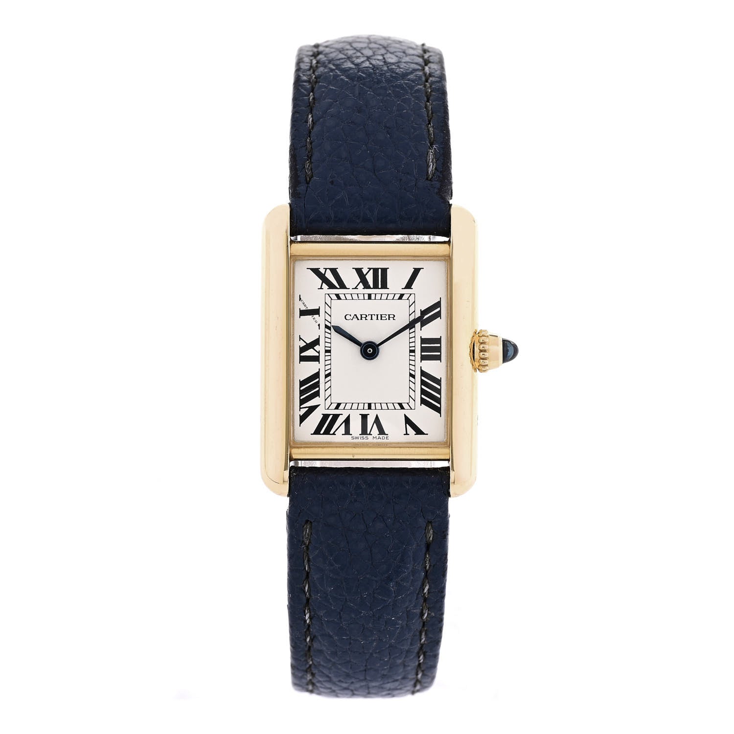 Cartier 18K Yellow Gold Calfskin 22mm Tank Louis Quartz Watch Blue 1 of 7