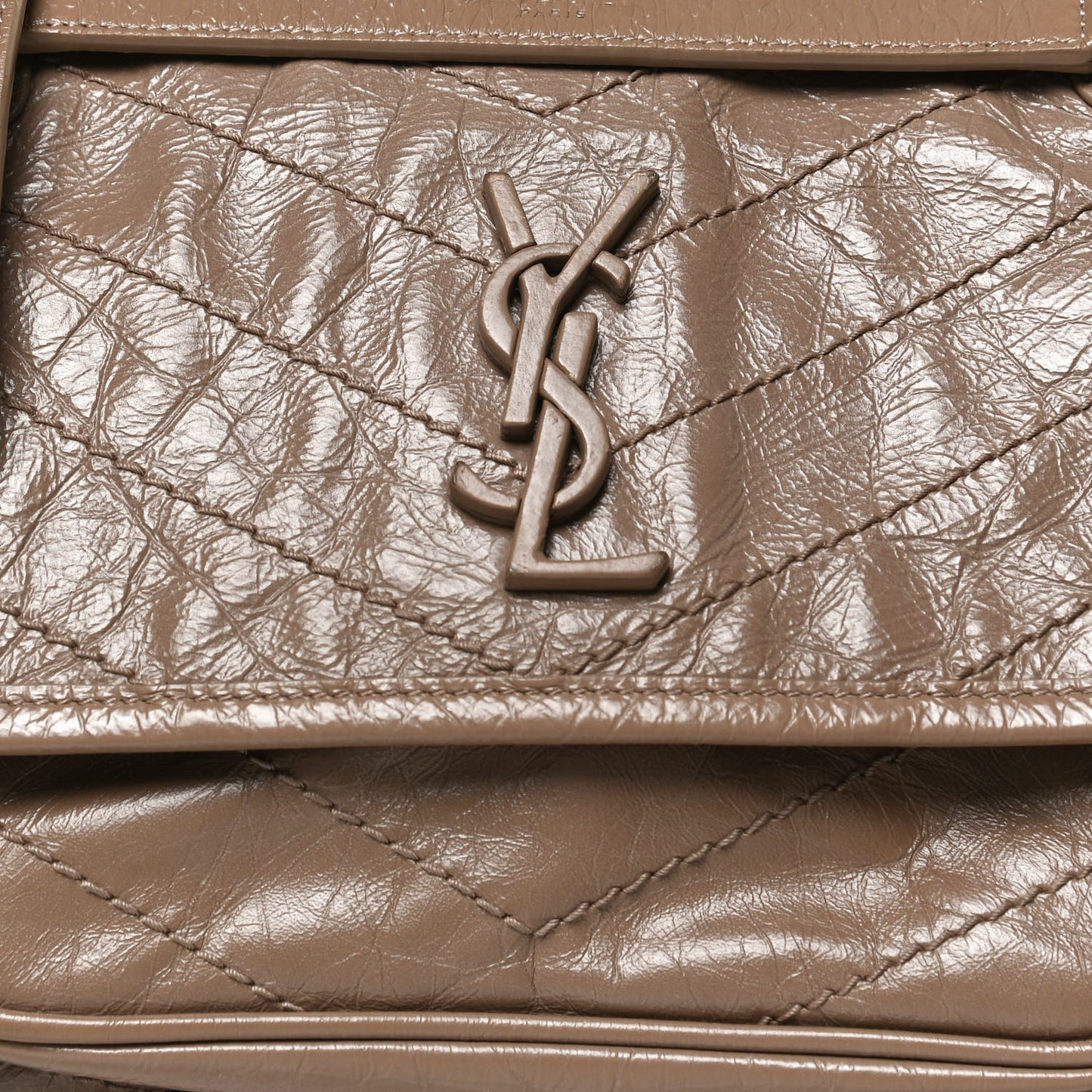 Crinkled Calfskin Matelasse Monogram Baby Niki Chain Satchel Light Taupe
