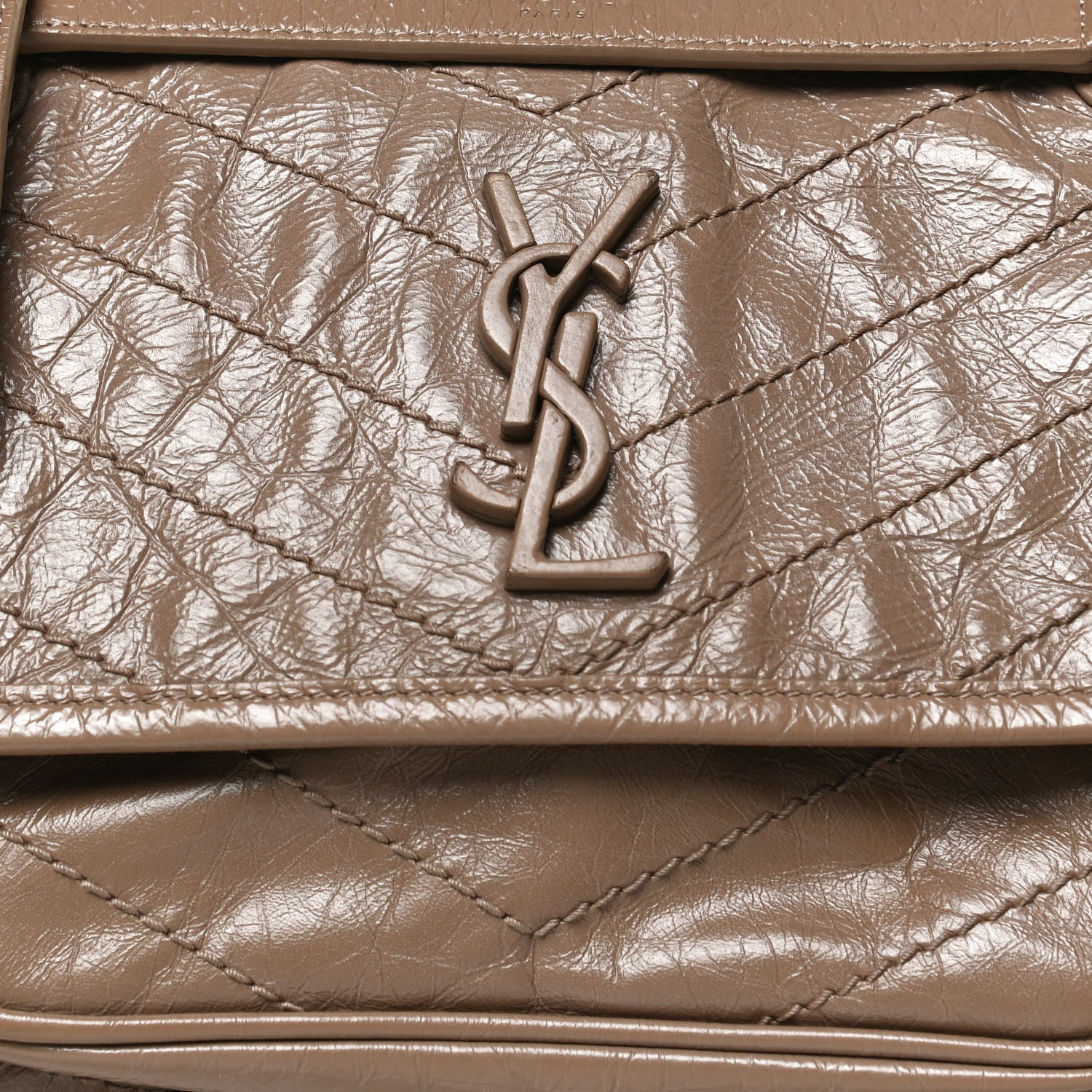 Saint Laurent Crinkled Calfskin Matelasse Monogram Baby Niki Chain Satchel Light Taupe 8 of 10