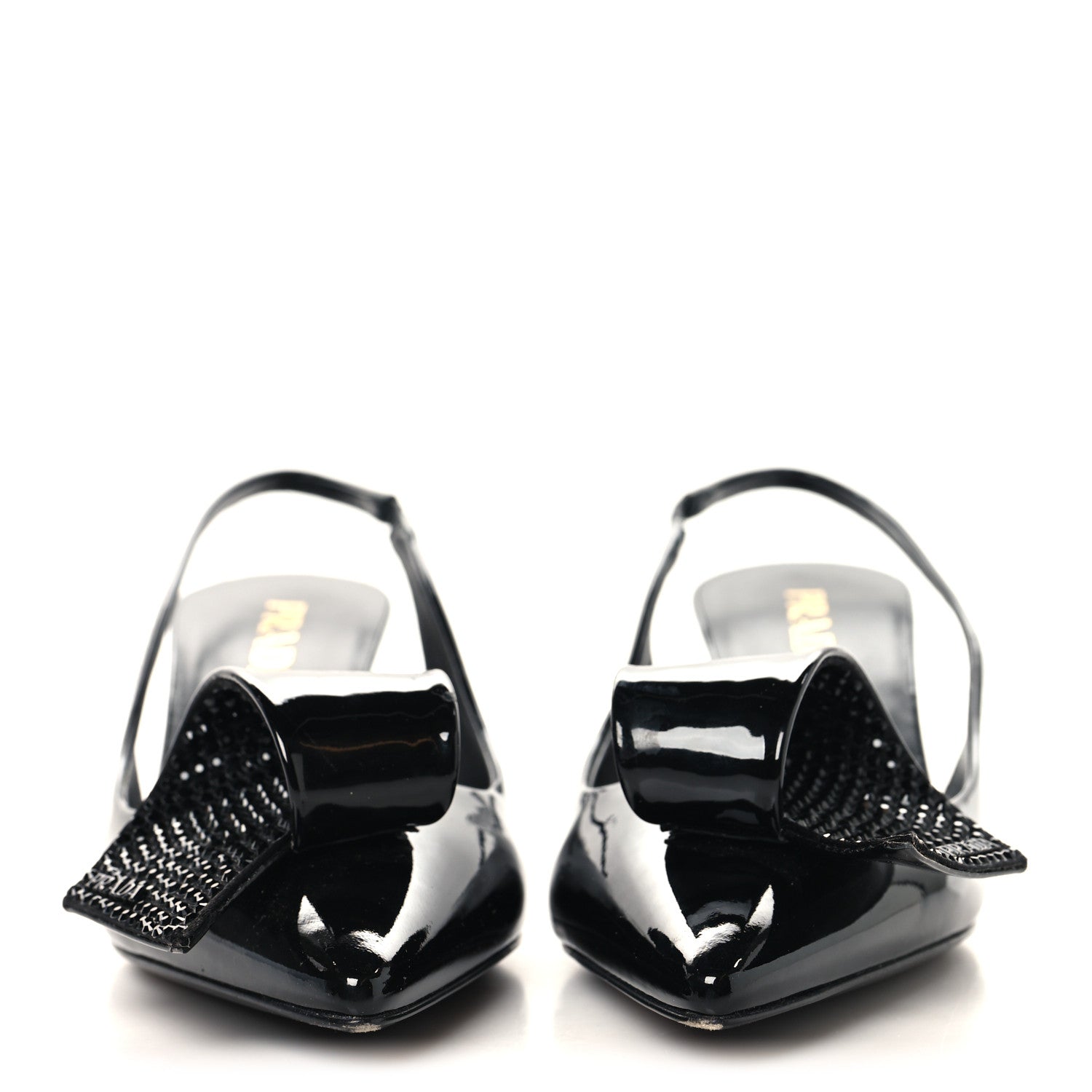 Prada Vernice Crystal Bow Slingback Pumps 39 Black 3 of 9