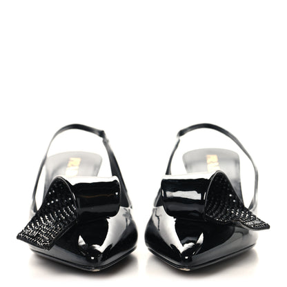 Prada Vernice Crystal Bow Slingback Pumps 39 Black 3 of 9