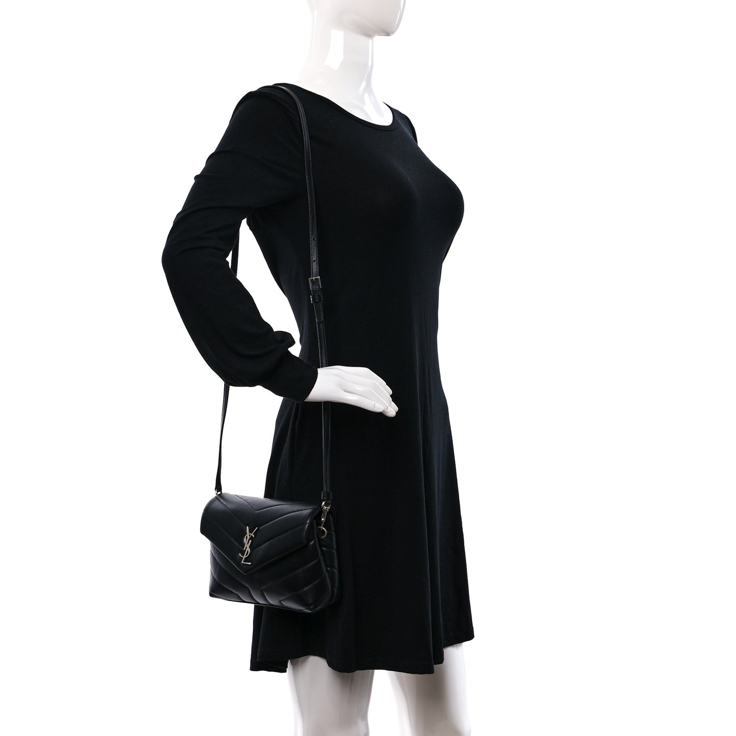 Calfskin Y Quilted Monogram Toy Loulou Crossbody Bag Black