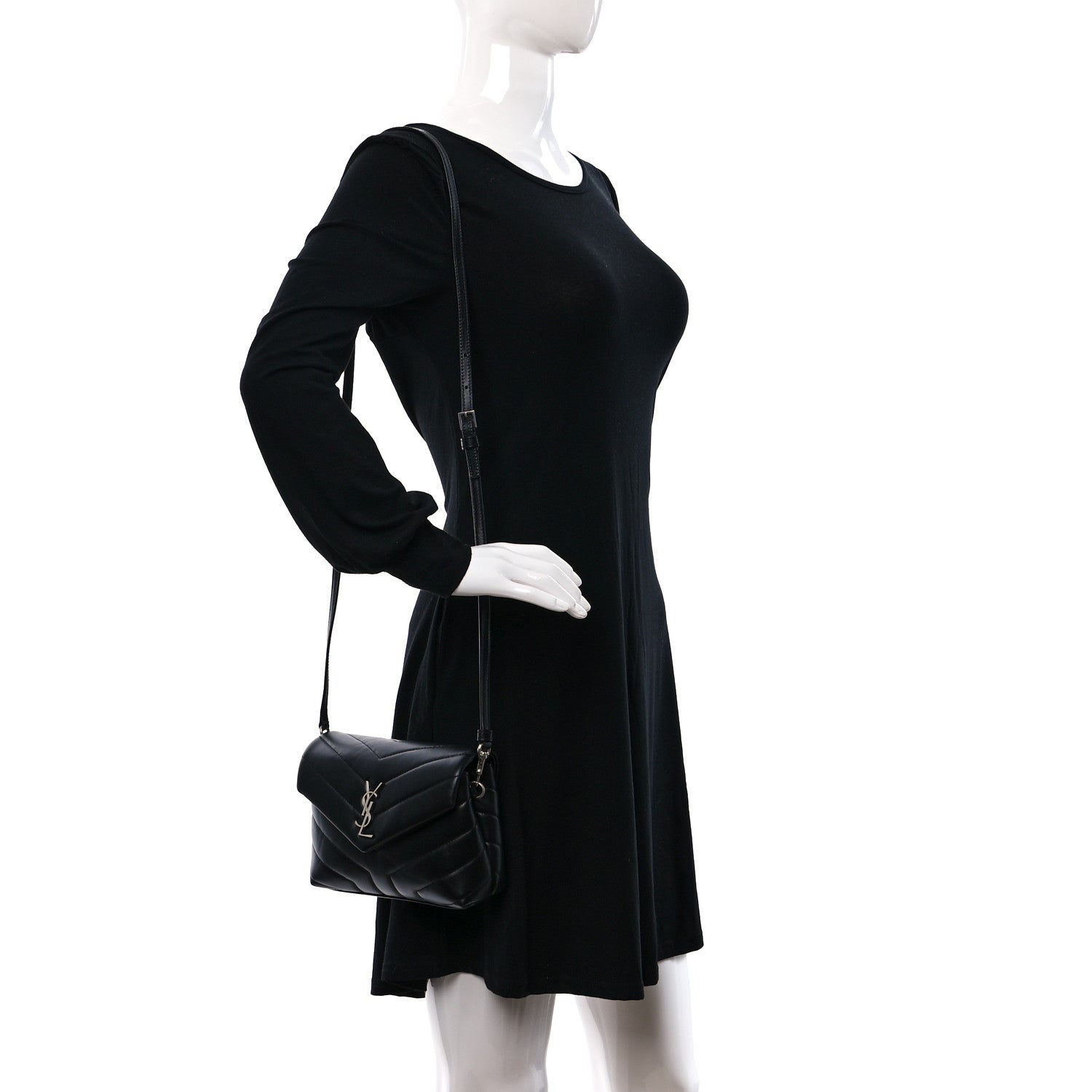 Saint Laurent Calfskin Y Quilted Monogram Toy Loulou Crossbody Bag Black 2 of 11