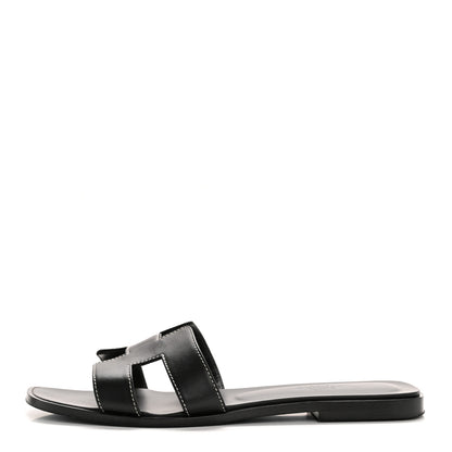 Hermes Box Calfskin Oran Sandals 38.5 Black 1 of 10