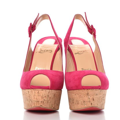 Christian Louboutin Suede Cork Une Plume Sling 140 Wedges 37 Cyclamen 2 of 12