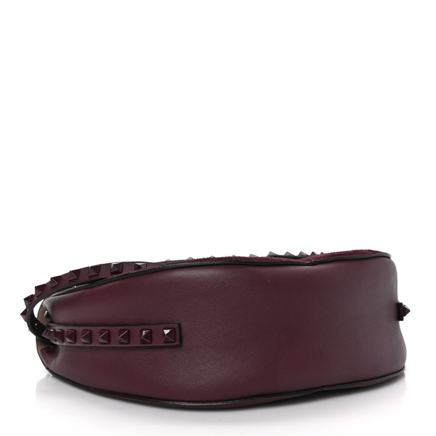 Suede Calfskin Rockstud Halfmoon Saddle Bag Rubin