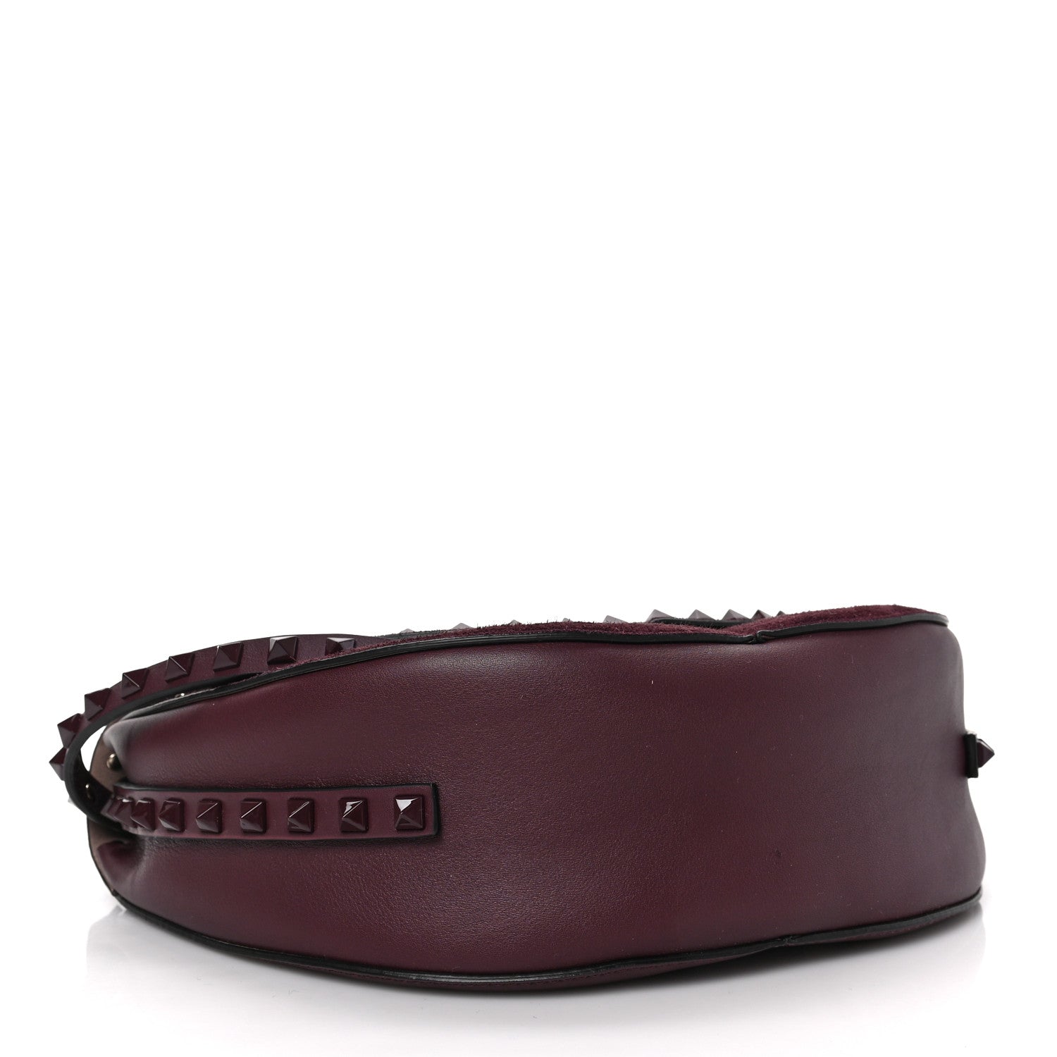 Valentino Garavani Suede Calfskin Rockstud Halfmoon Saddle Bag Rubin 4 of 8