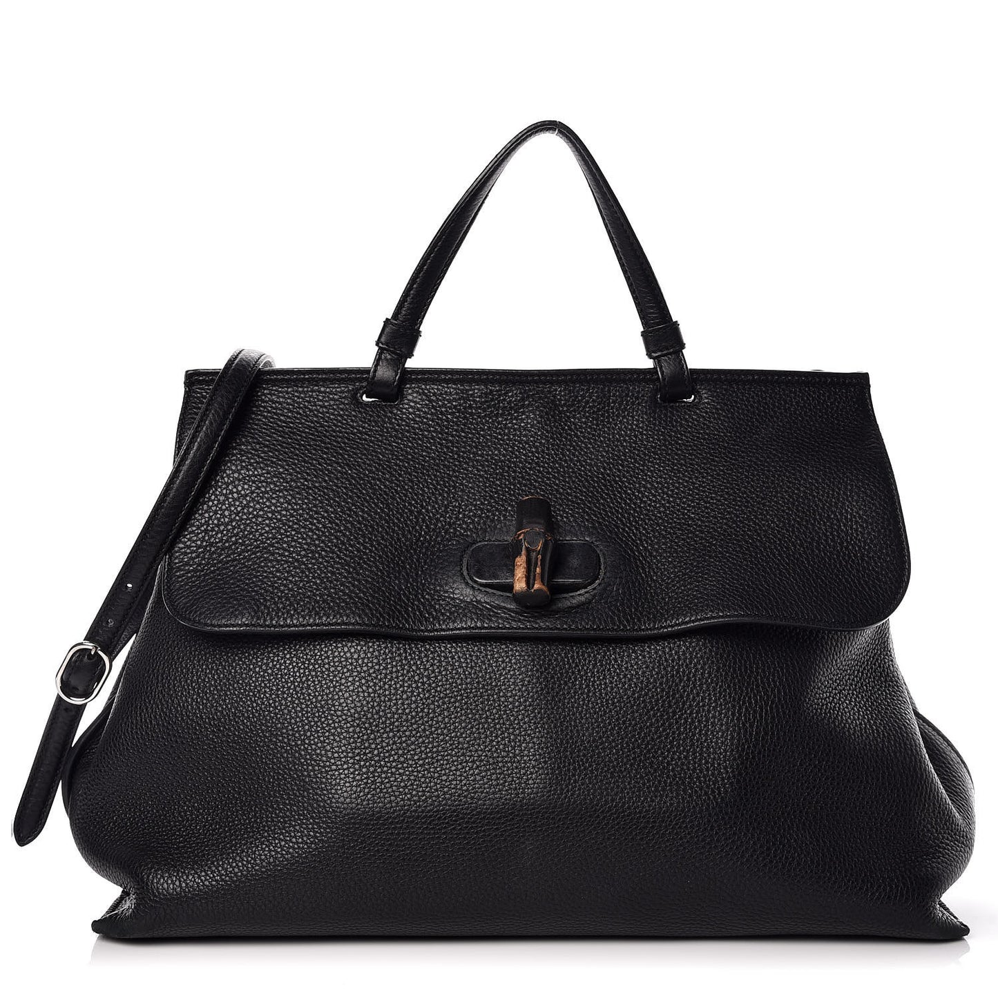 Pebbled Calfskin Large Bamboo Daily Top Handle Bag Black
