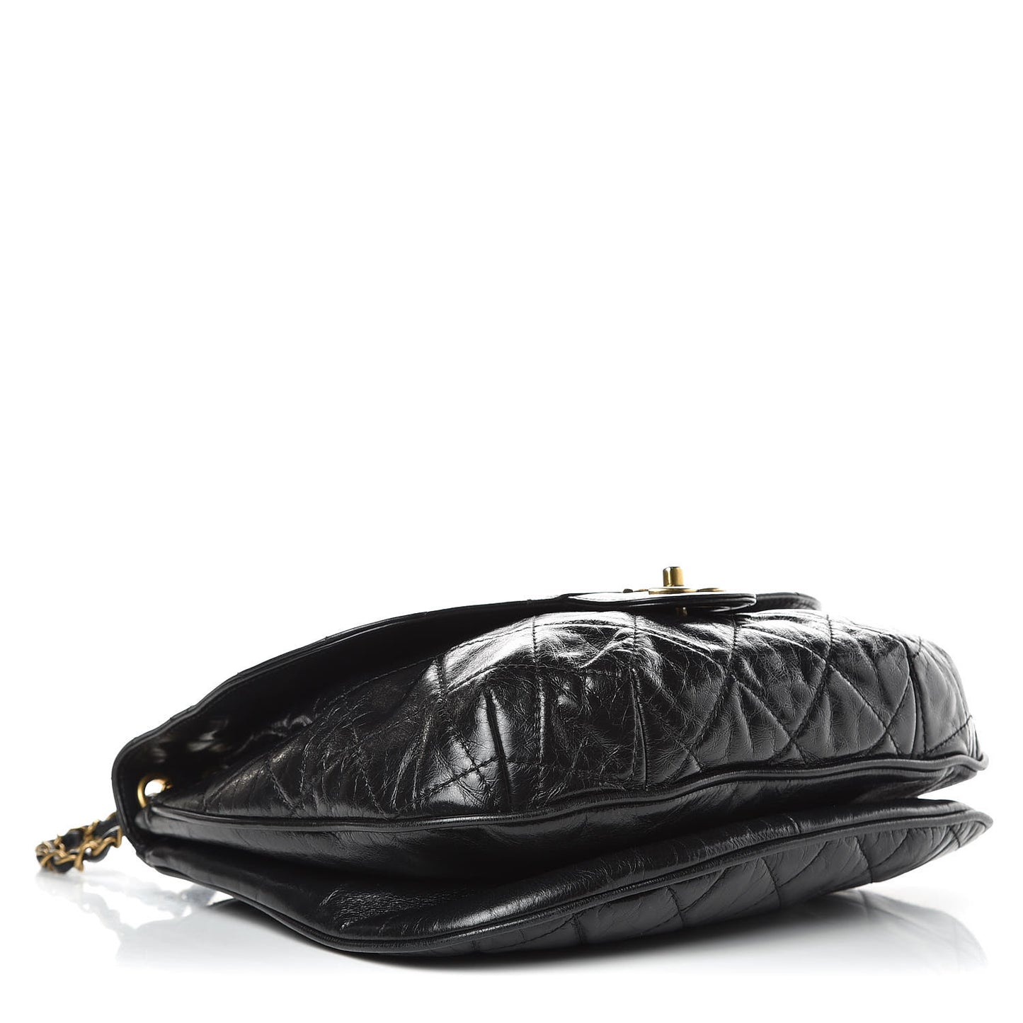 Aged Glazed Calfskin Quilted Large Bubble CC Flap Black