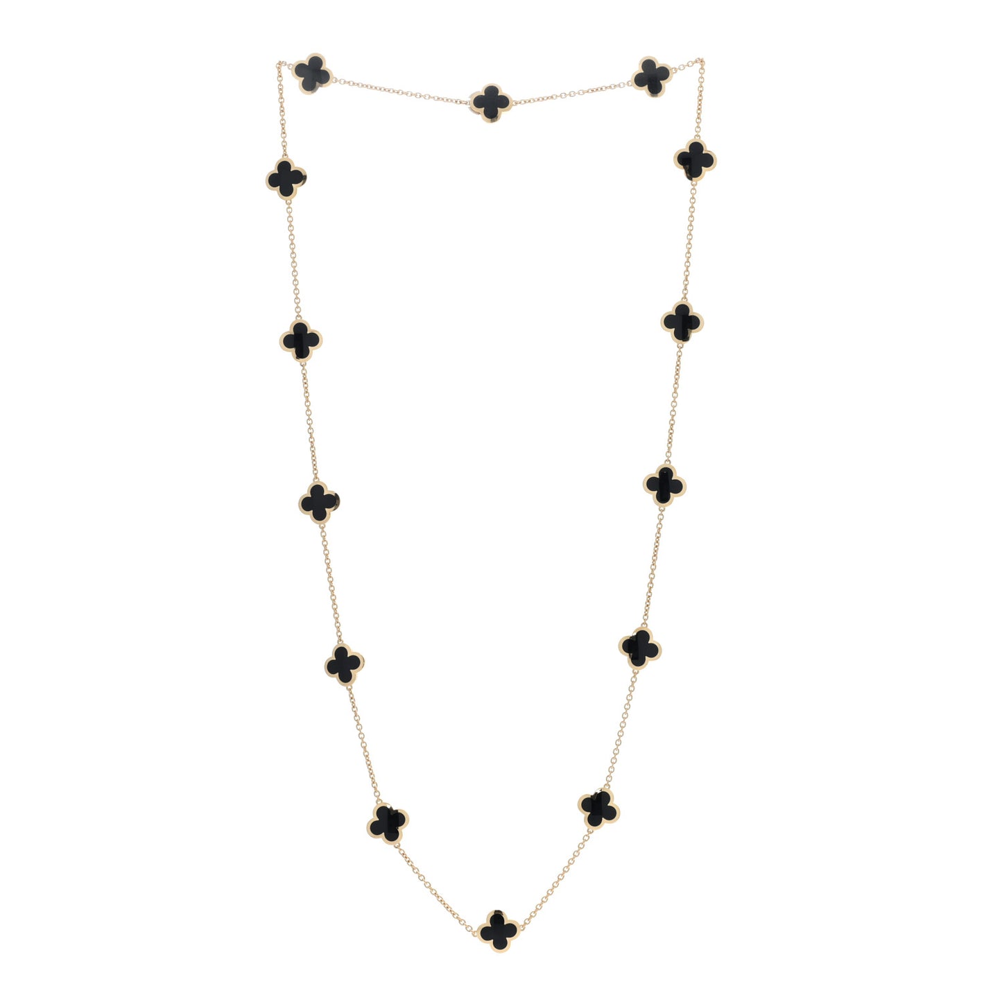 18K Yellow Gold Black Onyx Pure 14 Motifs Alhambra Necklace