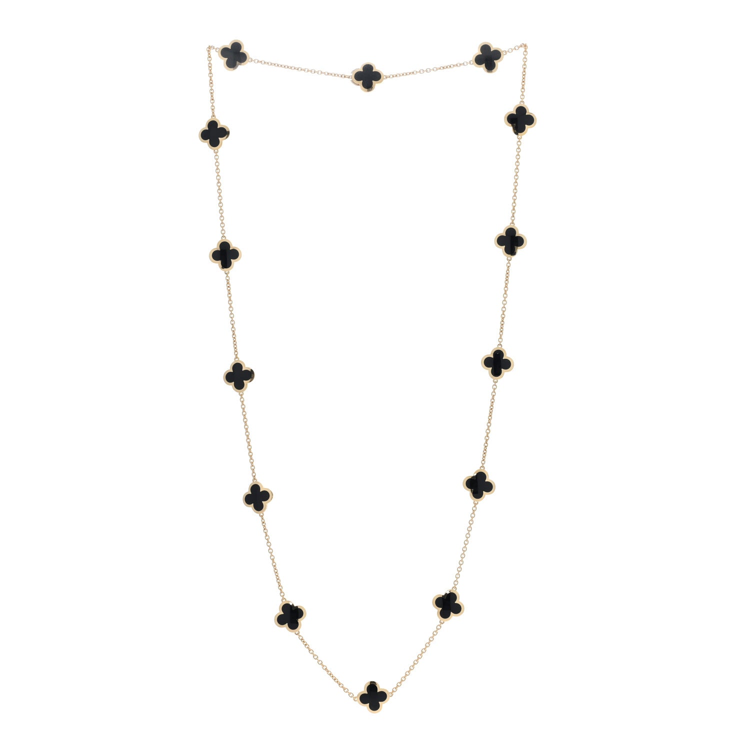Van Cleef & Arpels 18K Yellow Gold Black Onyx Pure 14 Motifs Alhambra Necklace 2 of 5
