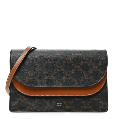 Celine Triomphe Canvas Lambskin Wallet On Strap Tan 1 of 9