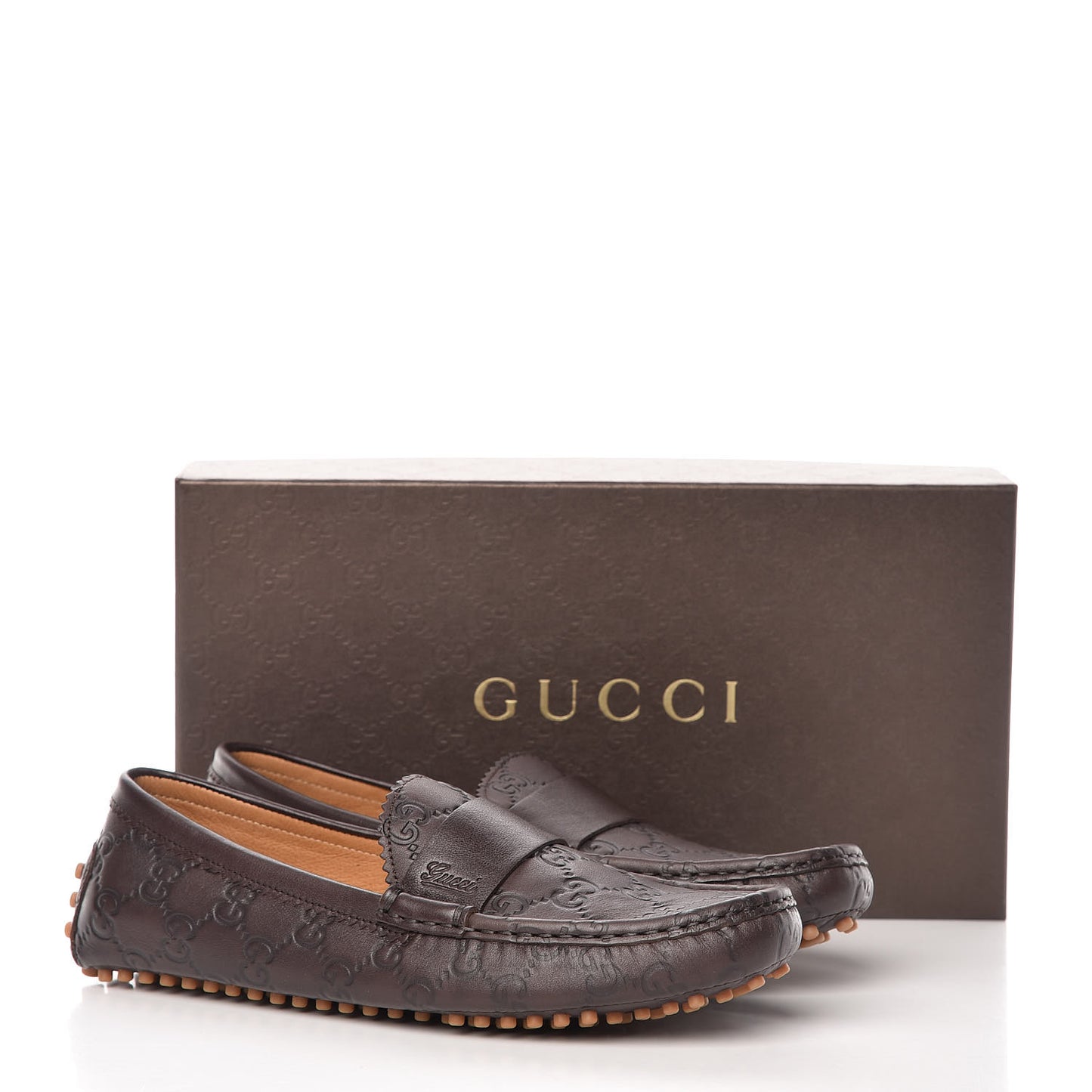Soft Guccissima Womens Driver Loafers 37.5 Chocolate