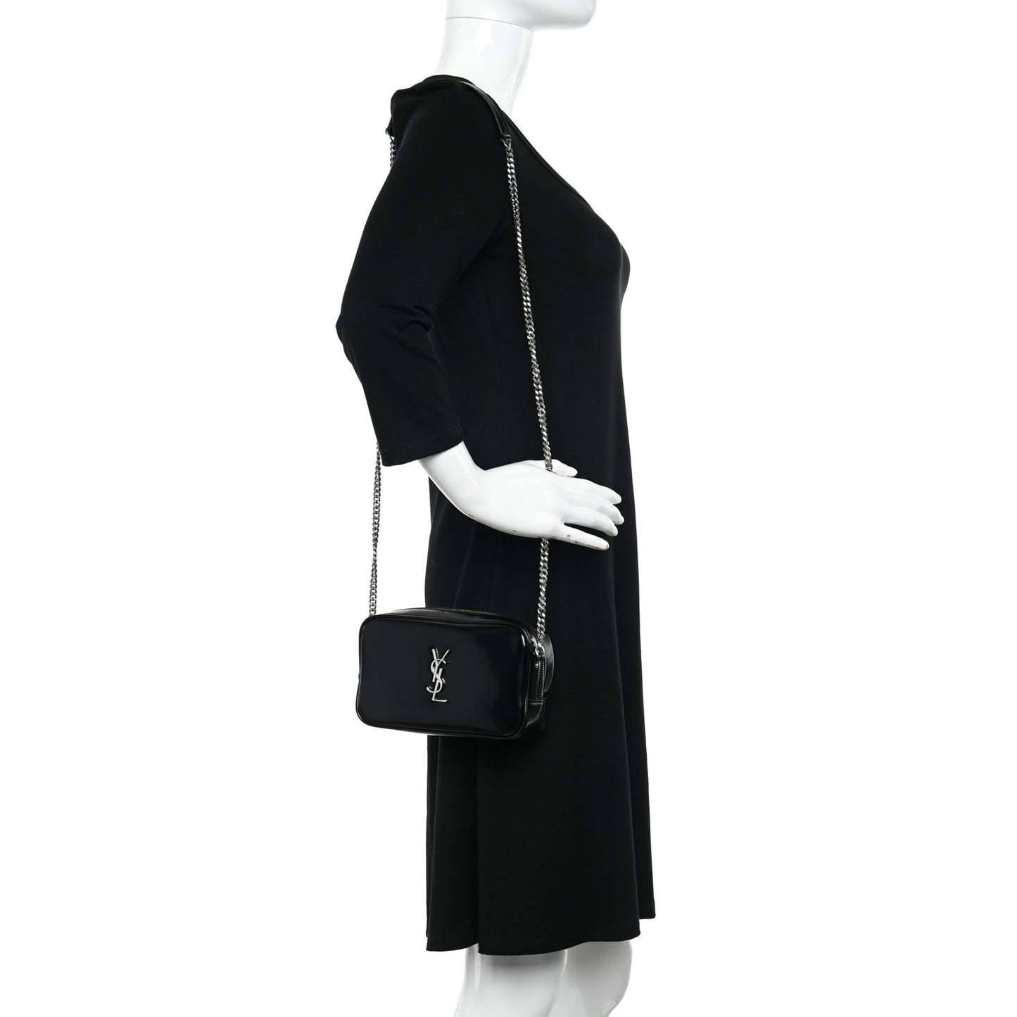 Shiny Calfskin Monogram Mini Lou Camera Bag Black