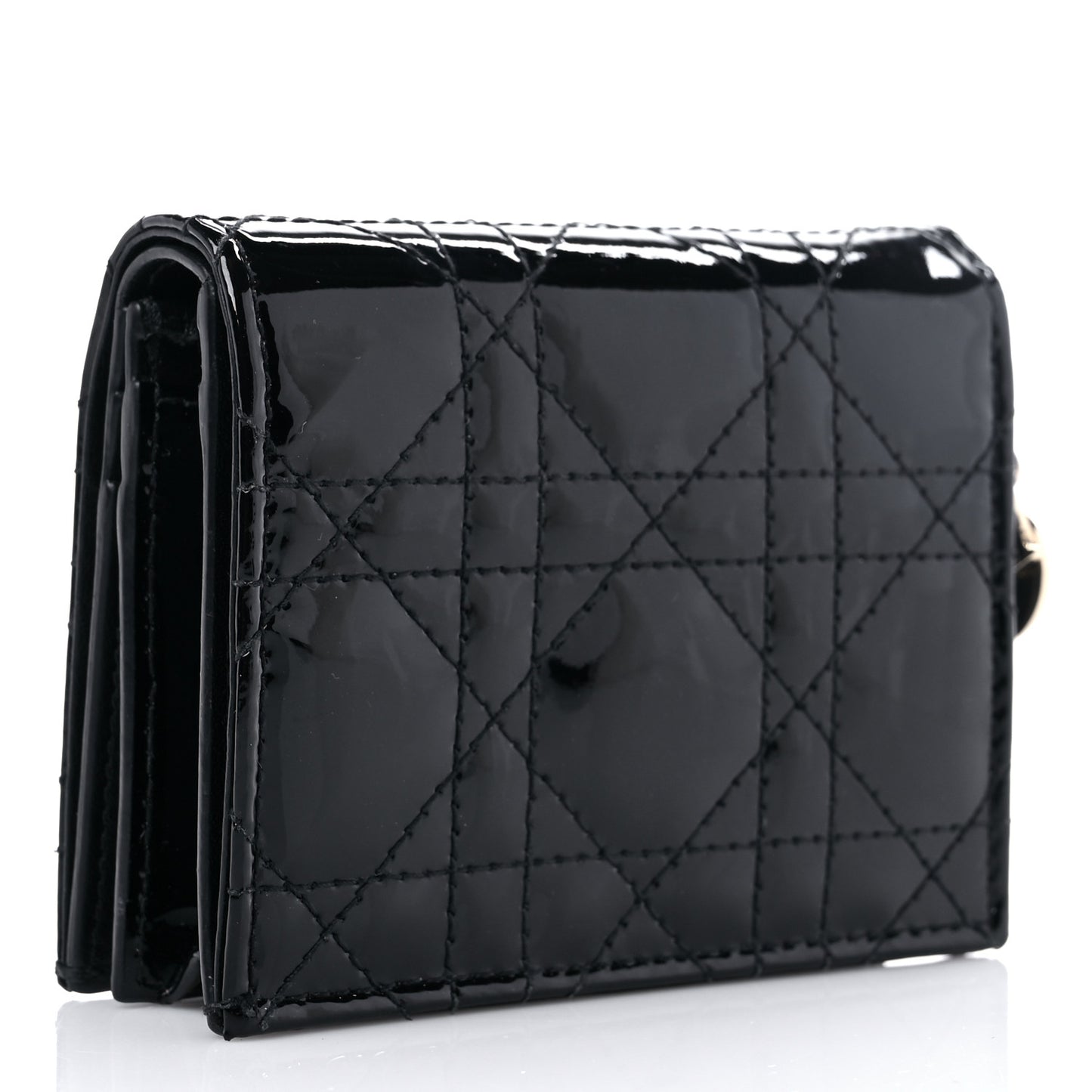 Patent Cannage Mini Lady Dior Wallet Black