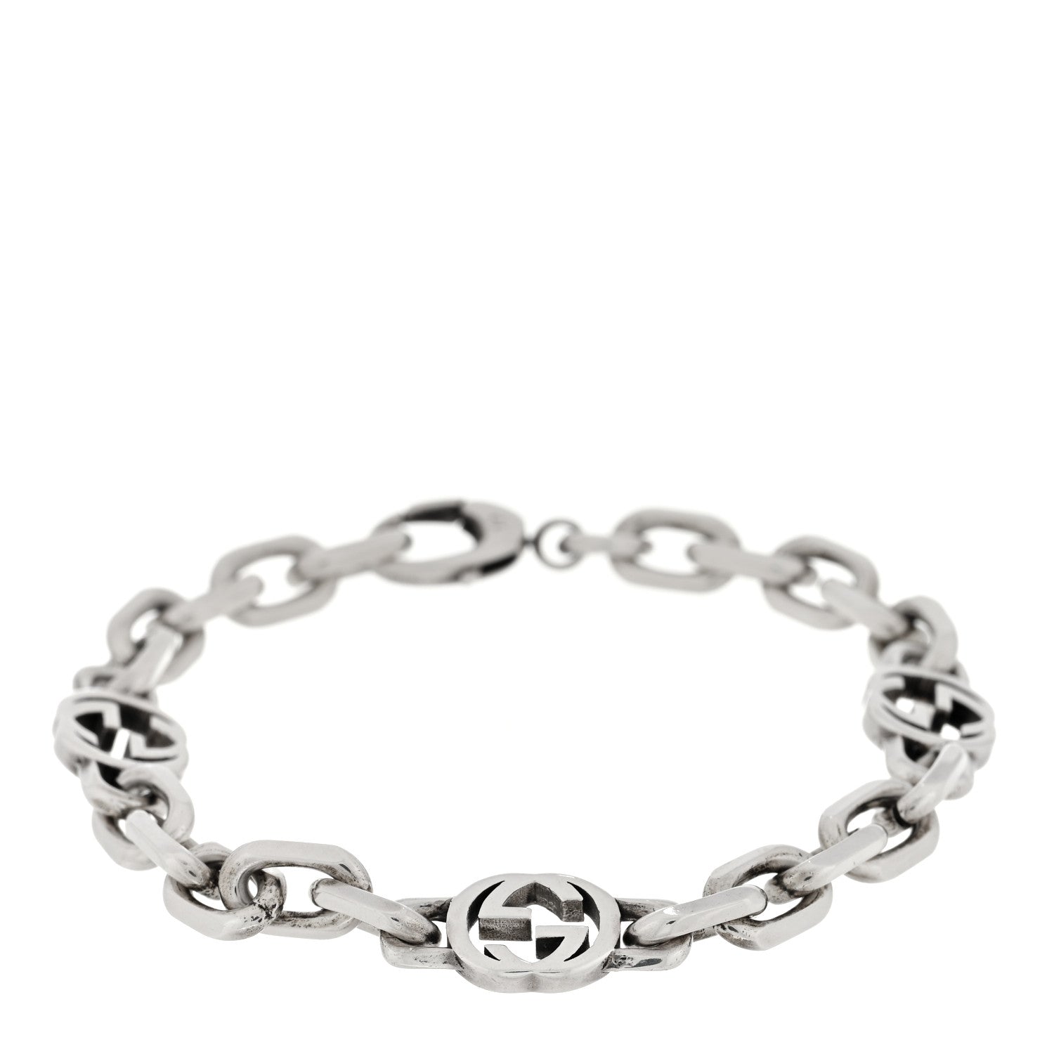Gucci Sterling Silver Narrow Interlocking G Link Bracelet 1 of 3