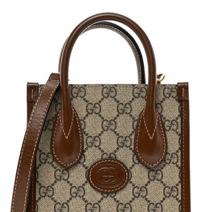 Gucci GG Supreme Monogram Azalea Calfskin Mini Retro Interlocking G Tote Bag Beige Ebony Brown Sugar 6 of 10