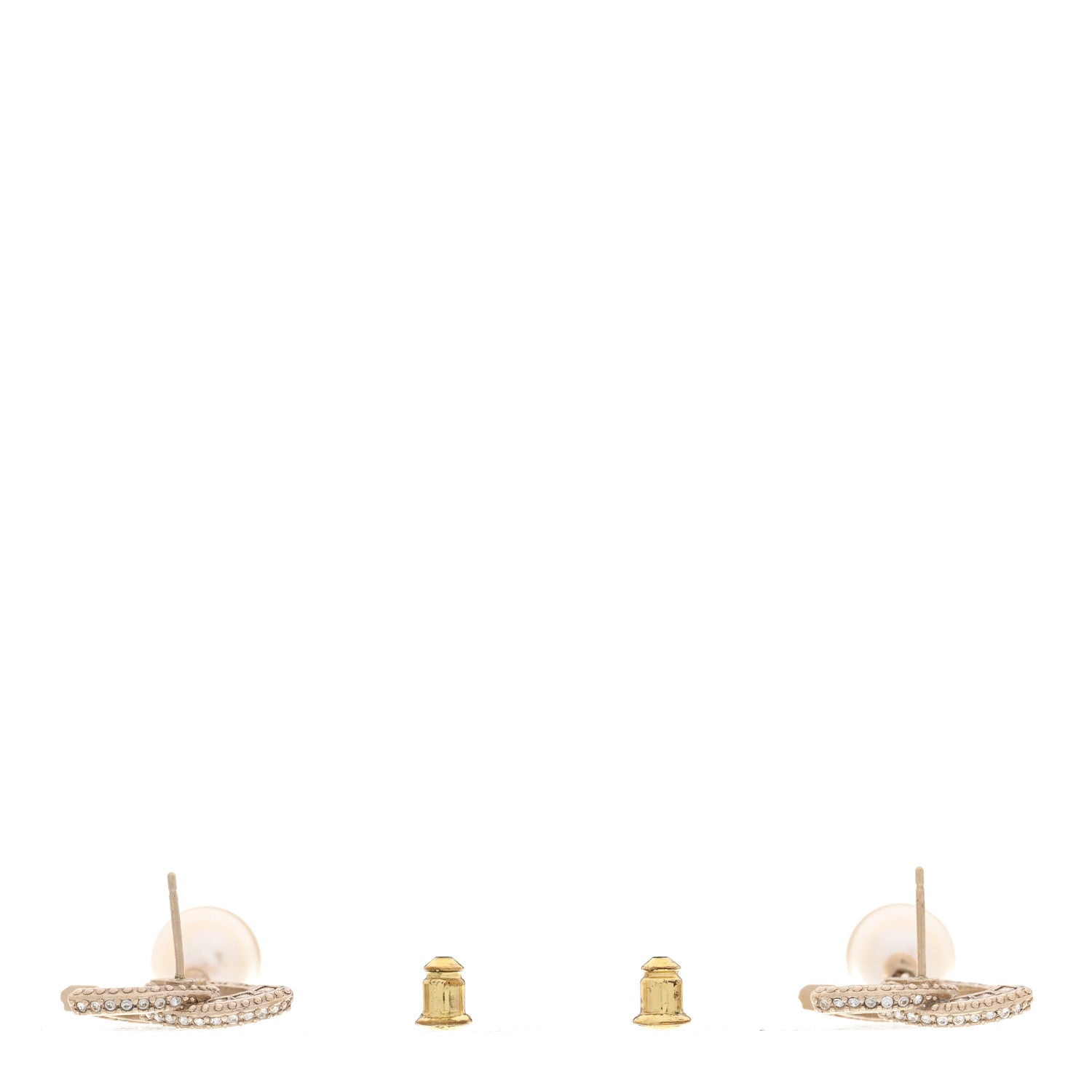Chanel Crystal Timeless CC Pearl Drop Earrings Light Gold 3 of 4
